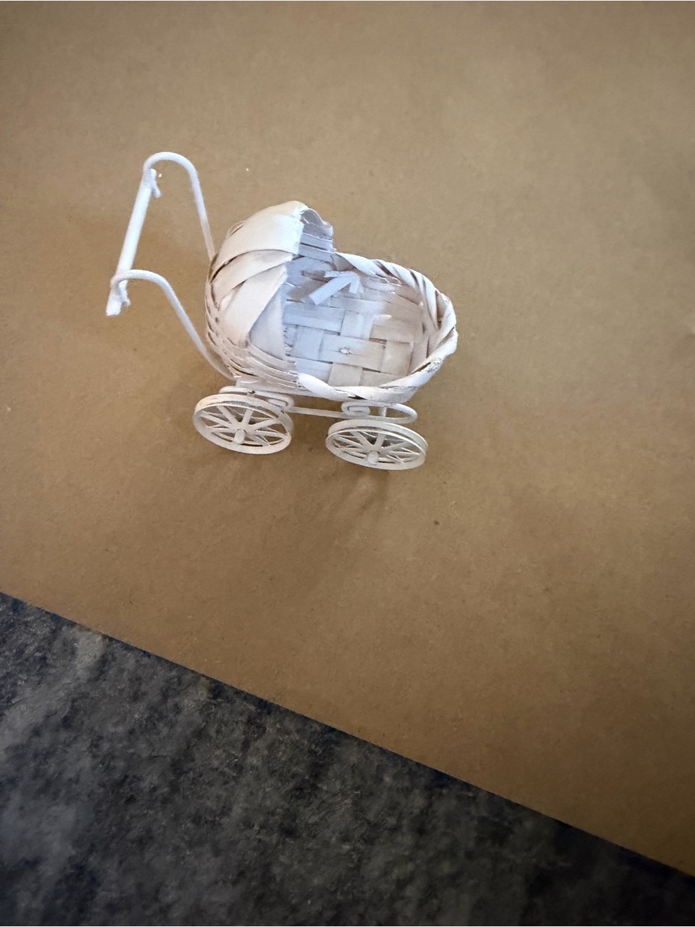 White Decorative Wicker Baby Carriage Figurine 1:12 Scale